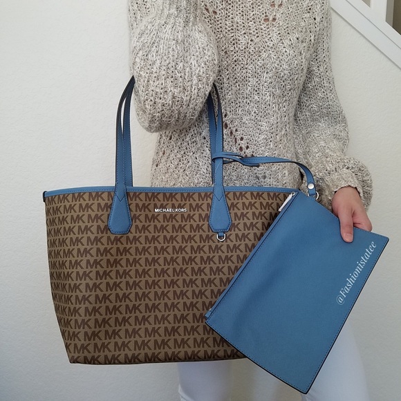 NWT MICHAEL KORS CANDY REVERSIBLE TOTE SKY BROWN - Picture 3 of 8